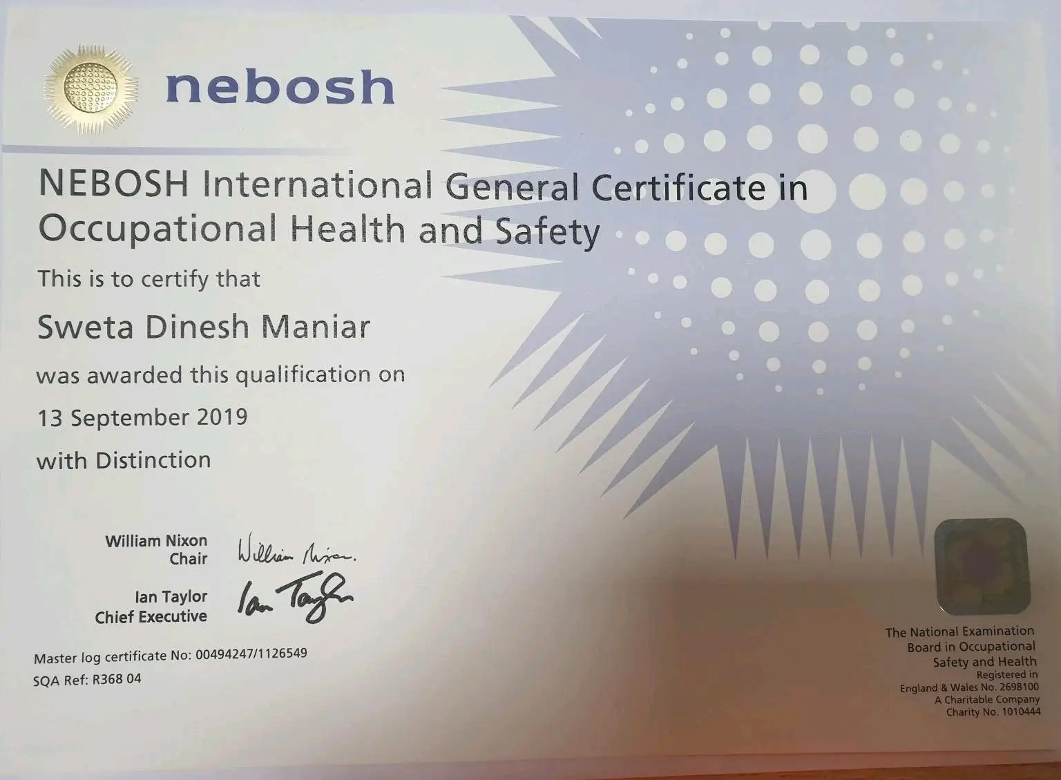 Nebosh Original Certificate