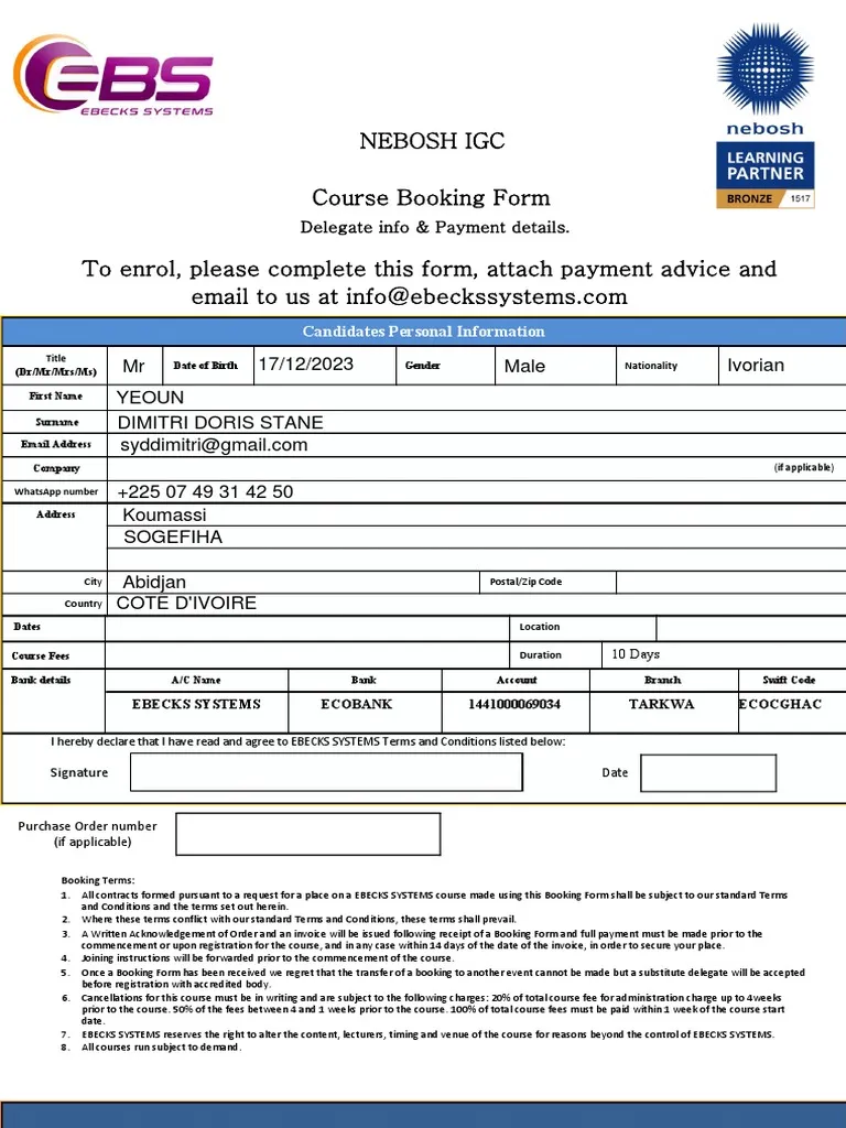 NEBOSH Course Registration